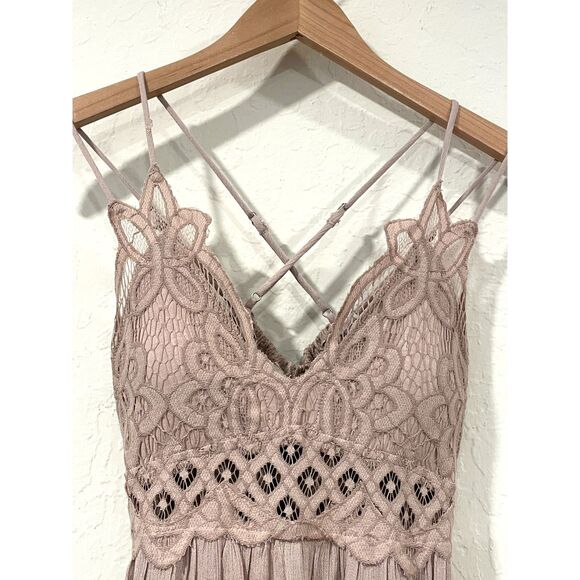 ~ Boho Sundress Le Miel Crochet Med Beachy Tan Mini Slip Dress Layered Bralette - Picture 2 of 16